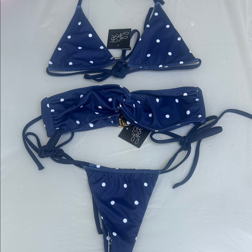 l*space Navy Blue Polka Dot Triangle Bikini Set